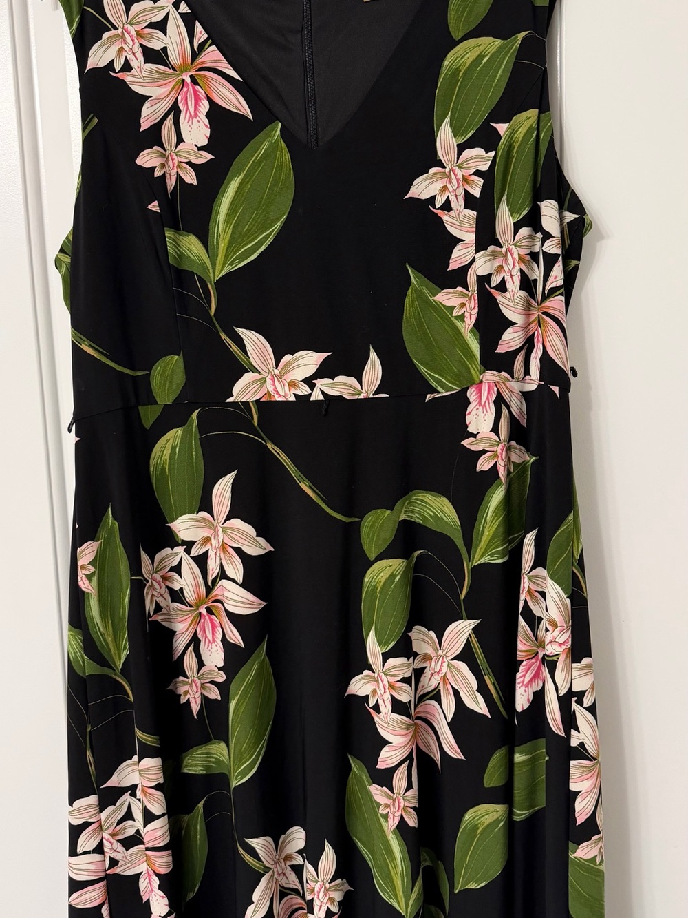 Tommy Hilfiger Black Mini Dress with Pink Floral & Green Leaves